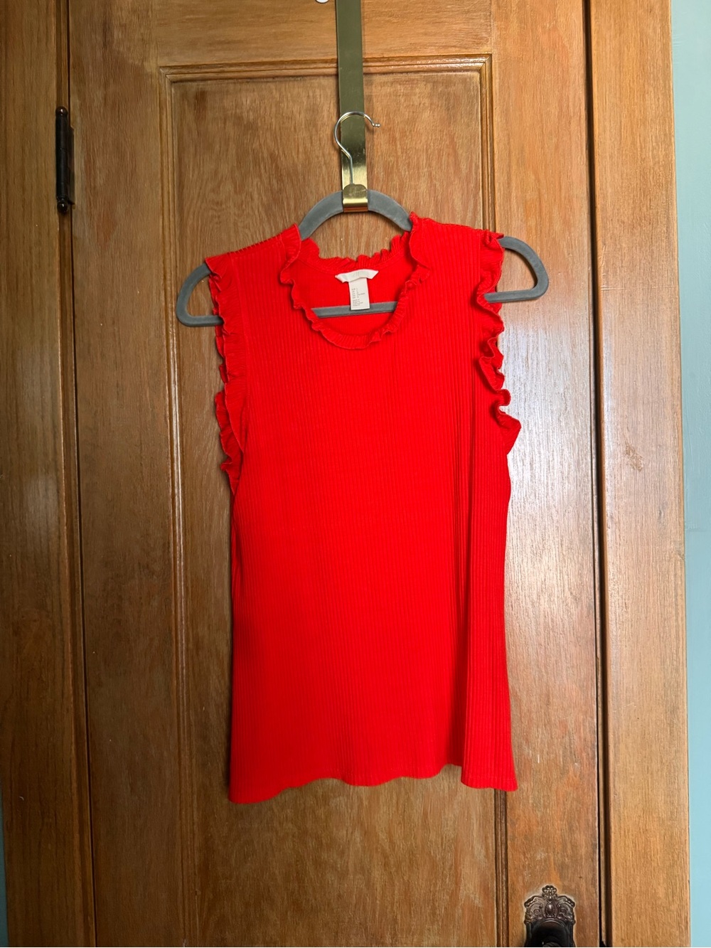 Bright cherry red ruffle tank